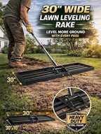 30x10 inch Lawn Leveling Rake, Yumatum 72" Effort Saving Lawn Leveler Tool, Stainless Steel Handle Lawn Leveler for Golf Course Yard Pasture Garden, Professional Lawn Care Landscape Rake