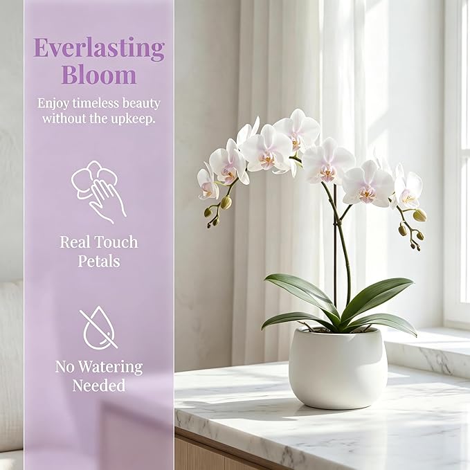 5 Pack Real Touch Artificial Orchids - Silk Flowers for Home Decor, Zero Maintenance Fake Flowers for Vase, Living Room, Office, Bedroom Decoration, Realistic Indoor Artificial Plants