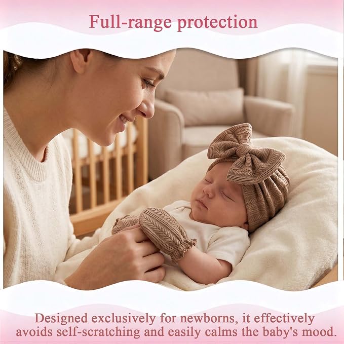 Newborn Baby Girl Hats Mittens Set Cotton Hospital Bow Hat Beanies Caps Gloves for New Born Girls 0-6 Months