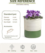 Fayoula Self Watering Pots for Indoor Plants, 6 Inch Ceramic Self Watering Plant Pot, Planter Pot with Wick Rope and Drainage Hole for African Violet Succulent Herbs (White Matte)