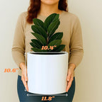 Fox & Fern 12" Large Plant Pot Fits Plant Stand - Fiberstone - Drainage Plug - Outdoor Indoor - Matte White