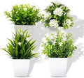 SZC&MFZ 4 PCS mini Artificial Potted Plants with Flowers, Perfect Fake Plants & Faux Potted Plants for Room Decor, Ideal for Home, Bathroom, Bedroom, Living Room, Kitchen and Office Decoration.
