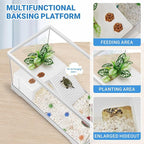 GOZILLA Turtle Tank, Upgrade PC Turtle Tank Starter Kit, Reptile Habitat with Lid, Basking Platform, Bottom Drainage for Turtles, Crabs, Shrimps and Other Small Reptiles. (15.75x7.9x9''/White)