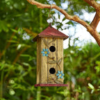 Glitzhome Bird houses for Outside,11.75"H Hand Painted Distressed Wooden Decorative Hanging Bird House for Outdoor Garden Birdhouse with 3D Metal Flower for Swallow Sparrow Hummingbird Finch Cardinals