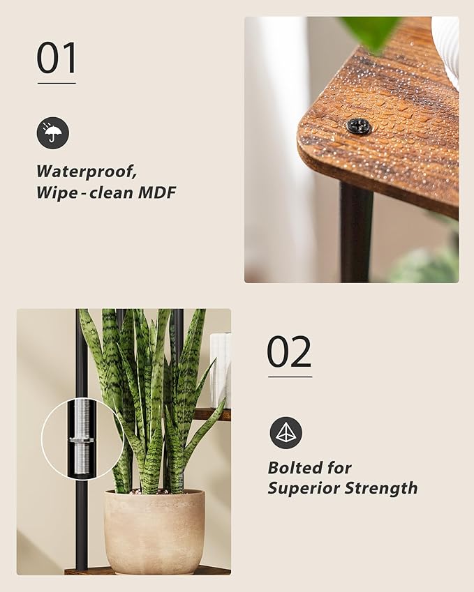 Plant Stand with Grow Light for Indoor Plants Corner Plant Stand 6 Tier Metal Plant Shelf Tall Plant Stand Plant Table Flower Stand for Living Room Bedroom Balcony Patio Brown Oak