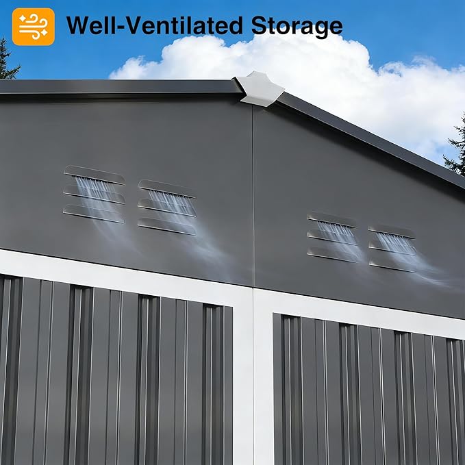 12 x 10FT Dark Grey Outdoor Storage Shed, Metal Waterproof Shed Garden Tool Shed with Door and Lock Outdoor Storage,All-Weather Shelter for Bike, Gardening Tools, Lawn Mowers