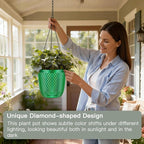 QCQHDU Self Watering Hanging Pots, 2 Pack 5.7 Inch Hanging Planters for Plants Indoor, Flower Pots with Drainage Holes and 3 Hooks Chains for Garden Home (Emerald)