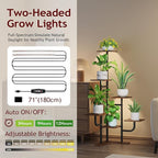 Homsorout Corner Plant Stand with Grow Light - 6 Tier Plant Stand Indoor Square Metal Plant Shelf with Adjustable Light, Plant Organizer for Living Room, Graden, Home Decor (Brown)