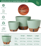 montresor 12/10/8 Inch Self Watering Pots for Indoor Plants Plastic Large Pot for Outdoor Plants, Water Level Window & Spacious Reservoir Flower Pots Decorative Planter with Drainage and Tray