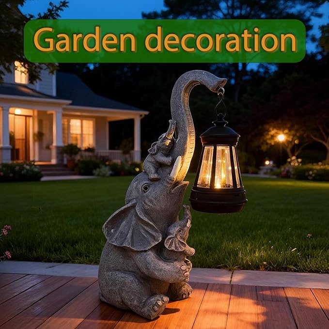 Solar Garden Outdoor Statues Lights Elephant Garden Sculptures Birthday Housewarming Gifts for Women Mom Grandma for Patio Yard Lawn Backyard Decorations