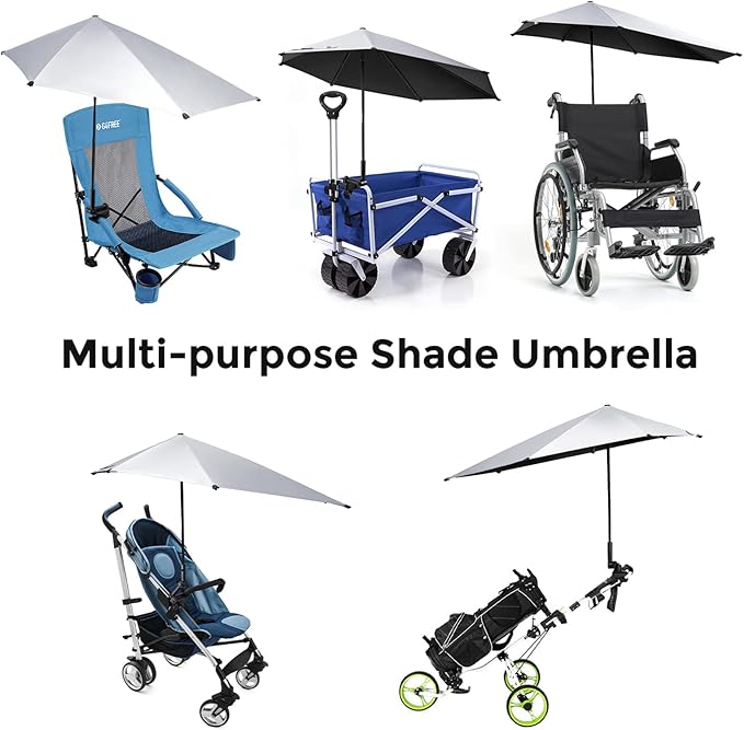 G4Free UPF 50+ Adjustable Beach Umbrella XL with Universal Clamp for Chair Stroller Wheelchair Golf Cart Bleacher Patio