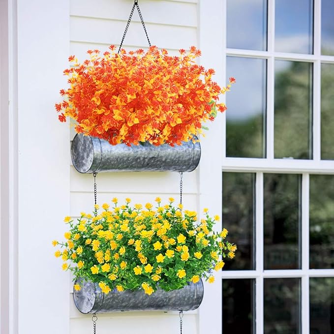 6 Bundles Artificial Fall Flowers No Fade Faux Autumn Plants, Fake Indoor Outdoor Greenery for Thanksgiving Christmas Wedding Party Home Garden Fireplace Décor (Gold Yellow)