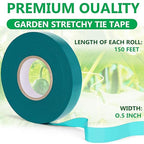 Stretch Tie Tape Roll, 2 Pack Total 300 Feet 1/2" Garden Tie Tape Thick Sturdy Garden Plant Ties Green Vinyl Plant Ribbon Gardening Tools Green Garden Roll for Indoor Outdoor Patio Plant Use