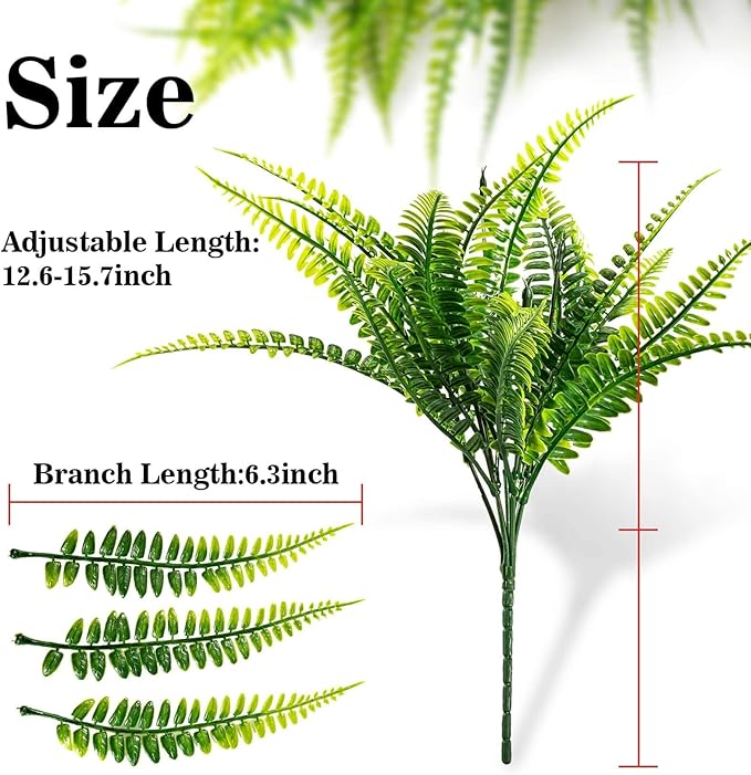 MAQIHAN 10 Pcs Fake Fern - Artificial Ferns for Outdoors - Faux Ferns for Outdoor Planter Large Outdoor Patio Decor Boston Fern Artificial Plants Faux Greenery Porch Decor