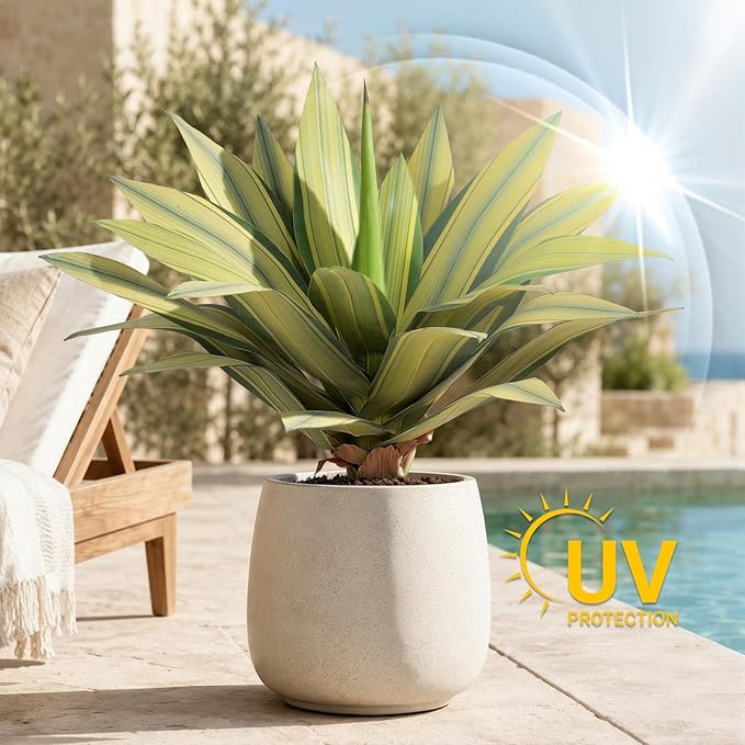 Artificial Agave Plant Outdoor 22” Tall, Large UV Resistant Fake Agave Plants with 23 Pre-Dusted Leaves, Faux Succulents Plant for Home Front Porch Patio Garden Yard Indoor Decor 2Pack