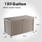 PatioZen 180 Gallon Resin Deck Box, Lockable Patio Outdoor Storage Box for Furniture, Garden Tools and Tools Storage, Waterproof Outside Storage Boxes - Grey