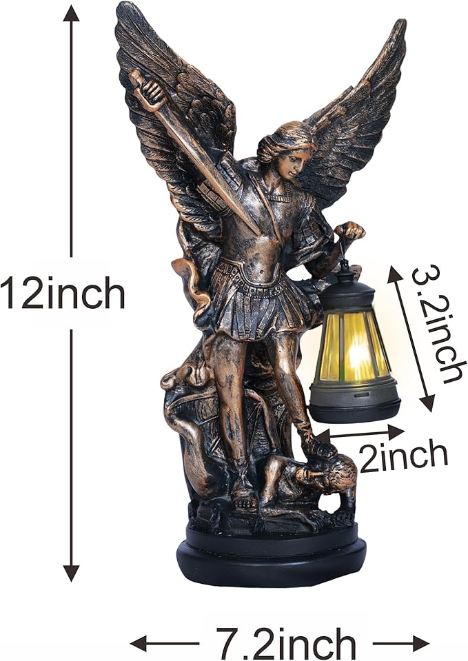 Dlfghos St Michael The Archangel Solar Outdoor Garden Decor Statues–12 in Miguel Arcangel Statue Solar Outdoor Sculptures for Outside Yard Patio Balcony Front Lawn Decor
