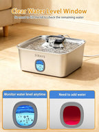 SIBAYS 4Gal/15L Large Dog Water Fountain, Stainless Steel Pet Fountain with Water Window & LED Light, Ultra Quiet Automatic Dog Water Bowl Dispenser for Large Dogs & Multi-pet, Easy to Clean FS76