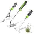 WORKPRO 3-Piece Weed Puller Tool Set – 15" 6-Tine Weed Remover, 12" Hand Weeder, 12.5" Crack Weeder, Stainless Steel with Ergonomic Handle for Lawn, Garden, Yard