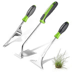 WORKPRO 3-Piece Weed Puller Tool Set – 15" 6-Tine Weed Remover, 12" Hand Weeder, 12.5" Crack Weeder, Stainless Steel with Ergonomic Handle for Lawn, Garden, Yard