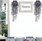 PASYOU Artificial Hanging Ivy, Vine Plastic Plants Grass Leaves Foliage Vines, UV Resistant Greenery Fake Flowers for Home Indoor Outdoor Garden Door Wall Wedding Party DIY Decoration - Purple 4 Pack