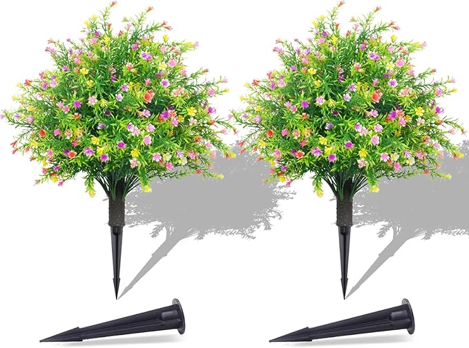 PATIO CHOICE Topiary Trees Artificial Outdoor Boxwood Ball Trees with Ground Spike Set of 2 22" Fake Outdoor Plants Faux Bushes and Shrubs Decorations for Outdoor Indoor Front Porch Garden