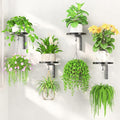 LASZOLA Plant Hangers Shelves Wall Mounted Indoor, Metal Window Plant Holders, 4Pcs Modern Floating Flower Display Stand with 4 Hooks for Outdoor Kitchen Bathroom Decor, Black