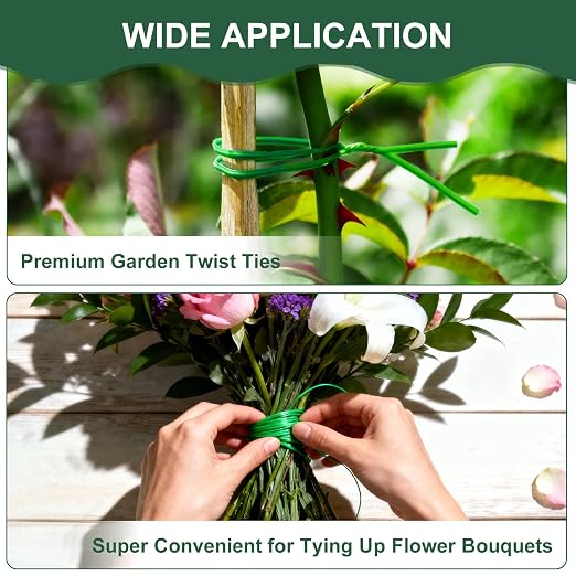 Green Twist Ties, 262 Feet (80m) Sturdy Plant Ties with Cutter, Rustproof & Flexible Gardening Ties for Tomatoes, Vines & Flowers, Twist Tie Use for Indoor/Outdoor Home & Office