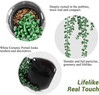 Tiita Artificial Hanging Plants, Faux Succulents in Pots, Realistic String of Pearls Plants for Home Office Accessories Window Sill Bathroom Bedroom Fake in Black Ceramic Pots, Set of 2