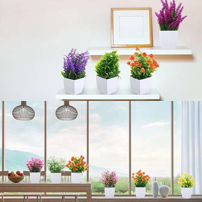 10 Pack Small Fake Plants Mini Artificial Fake Potted Indoor Plastic Artificial Plants Aesthetic Eucalyptus Greenery Decor for Office Shelves Living Room Bathroom Bedroom