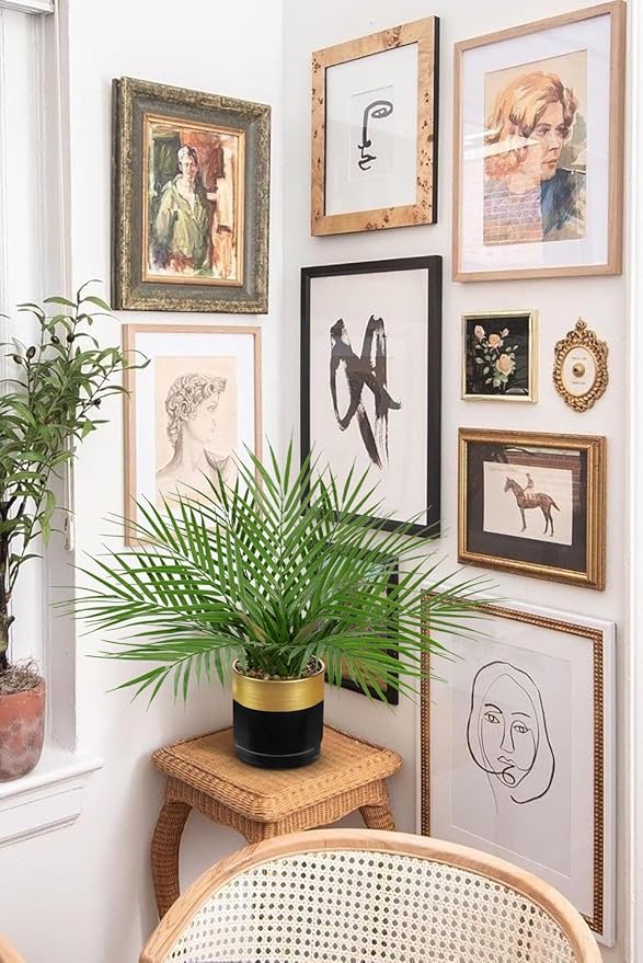 Briful Fake Plant 15.7’’ Artificial Palm Plant in Gold Black Pot Real Touch Faux Tropical Palm Tree Houseplant for Home Indoor Living Room Tabletop Balcony Decorations