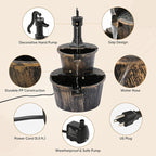 Magshion 27" Tall Outdoor Barrel Pump Water Fountain, 2-Tier Soothing Cascading Waterfall Feature with Electric Recirculating Pump, Garden Decor for Outside Patio, Yard, Porch or Landscape, Bronze