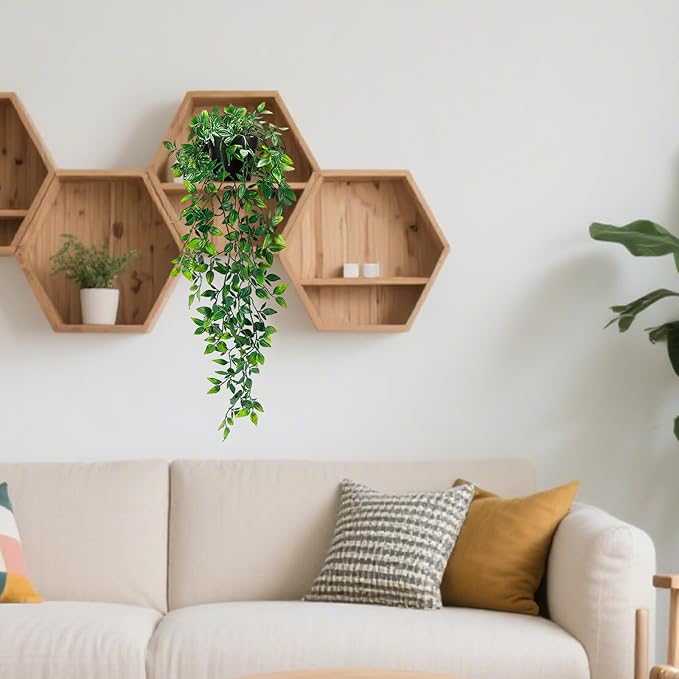 Clearain Fake Plants Hanging Artificial Potted Faux Eucalyptus Plants for Boho Farmhouse Bathroom Office Desk Wall Bookshelves Room Accessories Decorations