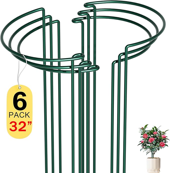 6 Pack Peony Cages and Supports, 14" (W) x 32"(H) Plant Support, Heavy-Duty Metal Plant Support Stakes, Plant Stakes for Outdoor & Indoor Plants, Perfect for Flowers and Vegetable