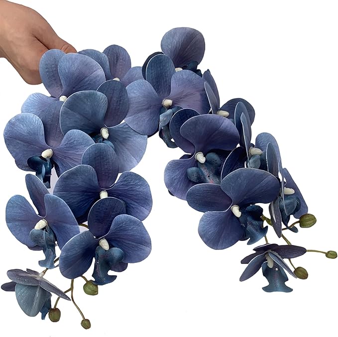 FagusHome 32 Inch Artificial Phalaenopsis Flowers 6 Pcs Artificial Orchid Flowers Stem Plants for Home Décor (Dark Blue)