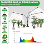 3 Head Grow Lights for Indoor Plants, Upgrade 126 LEDs Clip Plant Lights, Full Spectrum Red White LED Plant Growing Lamps with Flexible Gooseneck, 3/9/12H Timer, 3 Spectral Modes, 10 Dimmable Levels