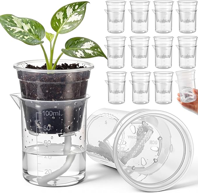 30 Pcak 2.2'' Small Self Watering Pots for Indoor Plants Mini Clear Pots with Water Level Indicator Plastic Automatic-Watering Pot with Drainage Holes for Semi-hydroponic African Violet