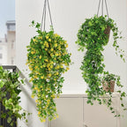 RECUTMS Hanging Plants Fake Vines Fake Hanging Plants Outdoor Greenery Faux Greenery 2Pcs Artificial Hanging Flower for Outdoors Hanging Basket Plastic Home Garden Wedding Party Decorations(Yellow)
