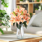 GarveeLife Artificial Tiger Lily Flowers with Vase, Real Touch Easter Lily Faux Flowers for Home Table Centerpieces Wedding Baby Shower Birthday Party Decoration, UV Resistant, 3 Stems with 6 Flowers