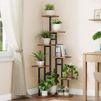 HOOBRO Corner Plant Stand Indoor, 7-Tier Plant Shelf for Multiple Indoor Plants, Corner Plant Rack Organizer, Square Flower Stand, for Living Room, Balcony, Patio, Rustic Brown and Black BF01HJ01