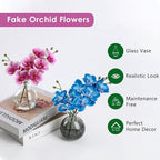 Oairse Blue Orchids Artificial Flowers Faux Orchid Arrangement with Black Glass Vase Set of 2 Real Touch Phalaenopsis Orchid Flowers Orchids Centerpiece for Dining Room Table