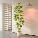 Ficus Tree Artificial Plants Indoor, 7FT Tall Fake Trees in White Pot, Large Potted Silk Floor Plant Artificial Trees, Green Lifelike Faux Ficus Tree for Home Room Office Porch Decor-Yellow