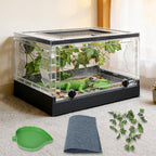 Foldable Reptile Terrarium with Sliding Door Portable Spider Enclosure, Lizard Cage, Plastic Habitat for Tarantula, Tree Frog, Leopard Gecko, Snake, Hermit Crab Ventilated Terrarium Starter Kit Black