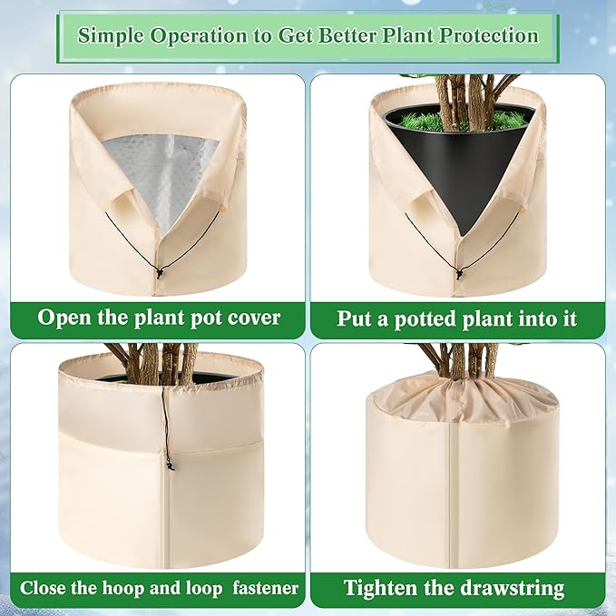 2 Pcs Plant Pot Covers for Winter, Insulated Potted Plant Covers Freeze Protection with Drawstring & Hook-and-Loop Closure, Flower Pot Protection Bag to Keep Outdoor Plant Warm, 25.6"x 27.5"