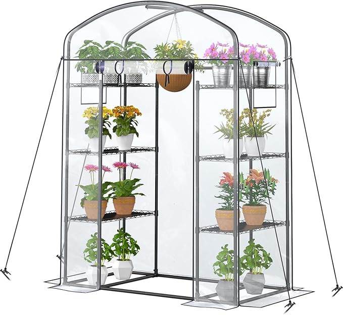 Abimars Walk-in Greenhouse with Height-Adjustable Shelves, Heavy Duty Green House for Outdoors/Indoors, 98% Light-Passing PVC Cover, 82"x57"x29", Black