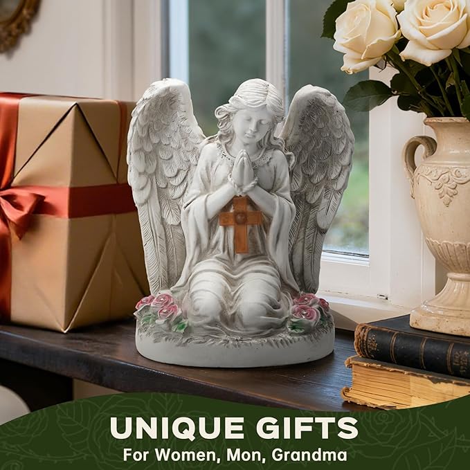Solar Angel Garden Statue Outdoor Decor Cemetery Decorations for Grave Praying Angel Figurines with LED Light for Outdoor Lawn Yard Patio Decor Memorial Gifts for Women, Mom, Grandma