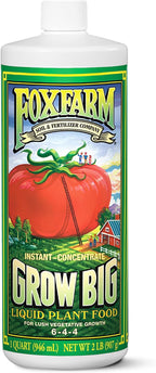 FoxFarm Grow Big Liquid Plant Food - 6-4-4 House Plant Fertilizer for Lush Vegetative Growth, Fast Nutrient Uptake for Roses, Tomatoes & Veggies - Quart Size Concentrate