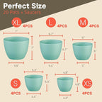 Planter Pots with Drainage Holes - Lightweight, Durable, and Space-Saving Pots for Indoor and Outdoor - Versatile Functionality, Simple Modern Design, Set of 20 Plastic Planter Pots - Aqua