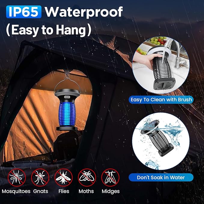 Solar Bug Zapper Outdoor Waterproof, Portable & Rechargeable Bug Zapper with Panel Sensor & LED Night Light Mosquitoes Zapper, Electric Fly Zapper for Home, Patio, Backyard, Camping