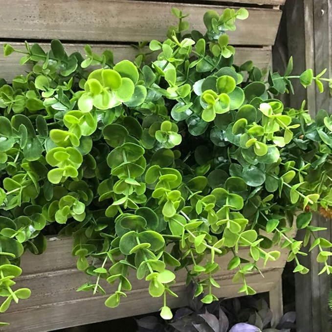24 Bundles Outdoor Artificial Boxwood Stems Faux Plants Shrubs, Fake UV Resistant Greenery Foliage Spring for Farmhouse, Home, Garden, Office, Patio, Wedding Decor
